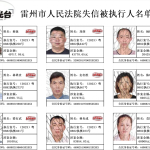 雷州法院曝光9名失信被执行人，有您认识的吗？