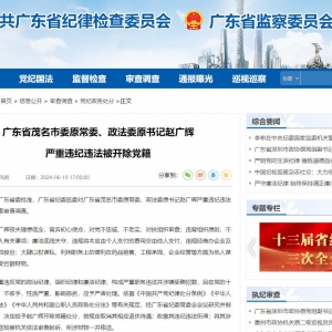 广东省茂名市委原常委、政法委原书记赵广辉 严重违纪违法被开除党籍